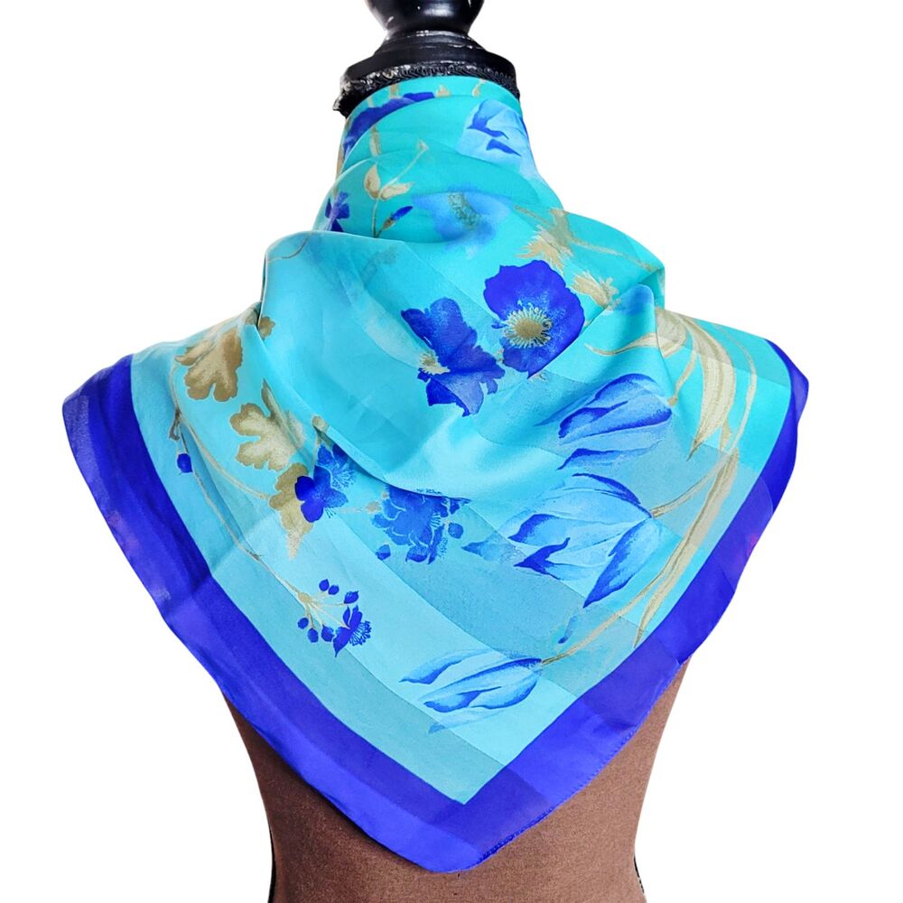 Symphony Women's Scarf Blue Olive Turquoise Large 35x35 Made In Italy
